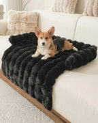 IUUI Dog Bed/Mat for Couch,Faux Rabbit Fur Pet Sofa Furniture Protector | Non-Slip&Manchine Washable,Protects Sofa from Fur & Scratches,Bubble Puff Fluffy Texture,Cozy for All Size Dogs&Cats
