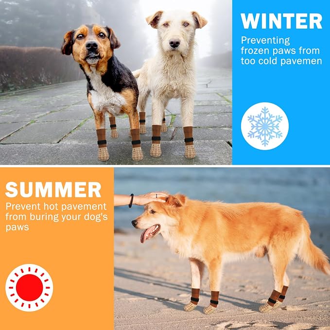 SCENEREAL Dog Socks to Prevent Licking Paws for Hot/Cold Pavement Anti Slip, Dog Shoes for Hardwood Floors, Dog Boots & Paw Protectors with Grippers for Small Medium Large Senior Dogs