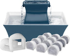 PetSafe Drinkwell Pagoda Ceramic Fountain, 70 oz, 2 Streams, Extra Filters | 2 Falling Water Streams Encourage Hydration, Cat & Small Dog Water Fountain, 4-Pack Carbon Filters and 2-Pack Foam Filters