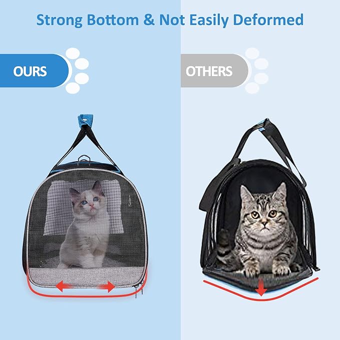 BurgeonNest Pet Carrier for Large Cats, Soft-Sided Cat Carrier for Big Cats and Small Dogs Up to 20 lbs, Top Loading Collapsible Escape-Proof Travel Cat Bag with 4 Mesh Windows & Side Storage, Blue | Soft sided cat carrier with top loading access, mesh...