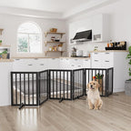 Semiocthome Wood Dog Gates for The House Extra Wide, 6-Panel Freestanding Pet Gates with 4PCS Metal Stands for Doorways and Stairs, 24" H Foldable Dog Fences Indoor, Expands Up to 110" (W)- Black