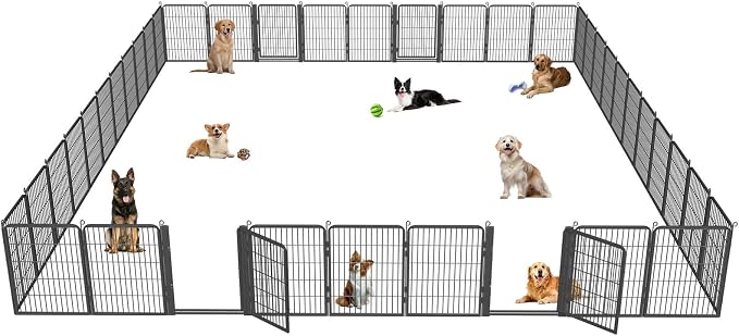 Dog Playpen Outdoor with Low Threshold Gate, 32 inch 40 Panels Dog Play Pen Indoors, Heavy Duty Metal Puppy Playpen Dogs Pen, Rust-Resistant Pet Playpens for Yard RV Camping