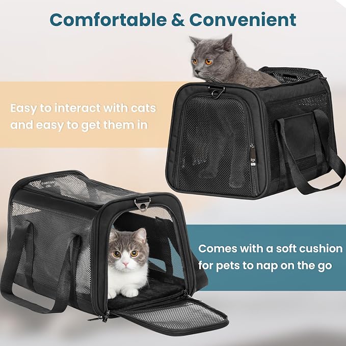 PETSFIT 19 x 12 x 12 Large Cat Carrier | Roomy Escape-Proof Cat Car Seat, Safe Driving, Lockable Zippers & Safety Tether, Soft-Sided Travel Carrier
