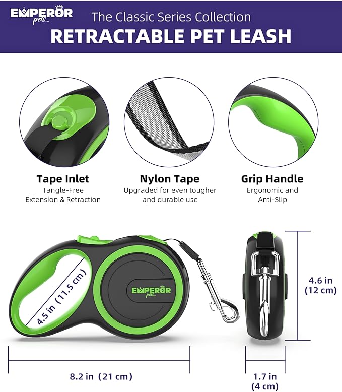 Emperor Pets 26 ft Retractable Dog Leash Large Dogs - Up to 110lbs, Heavy Duty Leash Retractable 26 ft, Dog Leashes for Large Breed Dogs -GN26