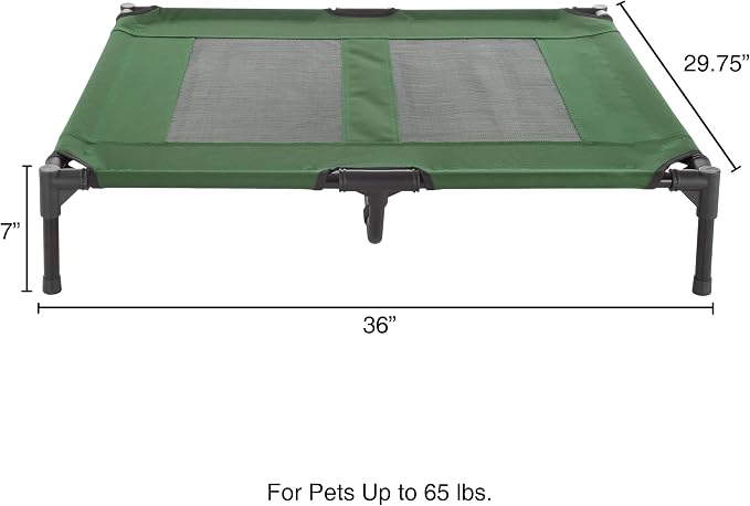 Elevated Dog Bed – 36x29.75 Portable Bed for Pets with Non-Slip Feet – Indoor/Outdoor Dog Cot or Puppy Bed for Pets up to 80lbs by Petmaker (Green)