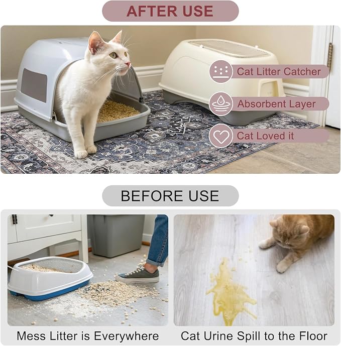 BEAUTYZOO Cat Litter Mat Large 32"x45" - Premium Waterproof Litter Trapping Mat with Non-Slip Backing, Cat Litter Box Mat Scatter Control for Floor, Machine Washable & Urine Proof, Soft for Kitty Paws