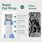 Supet Cat Grooming Wrap for Cutting Nails, Self-Adhesive Calm Cat Swaddle | Bite-Proof Mesh Hood & Thick Waist Strap Anti-Escape Anti-Scratch Bag for Nail Trimming, Medication, Ear Cleaning (Blue S)