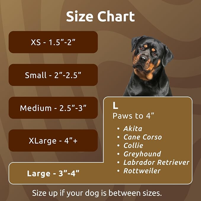 PawZ Rubber Dog Boots for Large Paws - All-Weather Waterproof Dog Shoes, Anti-Slip Traction for Rain, Snow, Mud & Hot Pavement - Pull-On Dog Booties, Brown + Black - Large (3"- 4") - Pack of 24