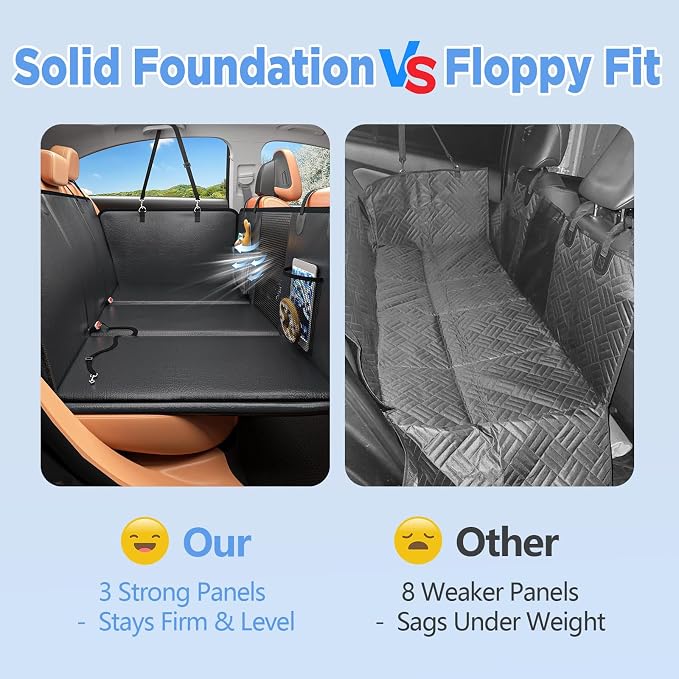 HOB4U Back Seat Extender for Dogs, Hard Bottom Dog Car Seat Cover | 100% Waterproof PU Leather, Scratch Proof and Anti Slip Dog Hammock for Cars and SUVs, Holds 400 lbs