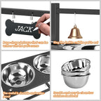ADENGL Elevated Dog Bowl Stand with 4 Stainless Steel Bowls (1700ml/58oz) – 9 Height Adjustable Raised Pet Feeder from 4.9" to 14.5" for Large Dogs & Multi-Pet Homes, with Bone Name Tag