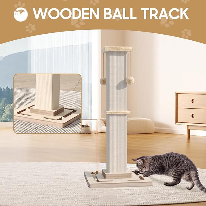 32" Large Cat Scratching Post with Tracking Interactive Toys for Cats | Large Cat Scratching Post, 32 Inch Tall Heavy Duty Scratching Post with Tracking Interactive Toys for Indoor
