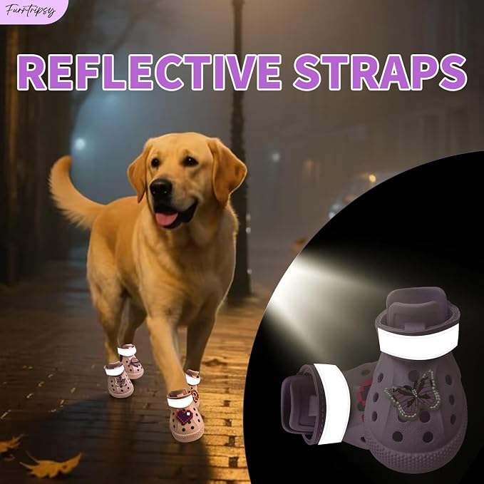 Dog Shoes,Non-Slip Waterproof Sandals for Hot Pavement, Breathable Perforated Boots,Adjustable Straps Dog Rain Booties for Summer Beach and Rainy Day(Purple,#7)