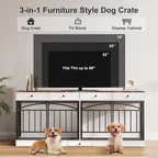 GarveeHome Dog Crate Furniture for 2 Dogs, Dog Kennel Indoor with 4 Storage Drawers and Feeding Bowls, Double Dog Crate TV Stand for Small Medium Dogs, White