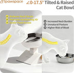 Raised Cat Bowl,Elevated Cat Bowl Stand with 3-Level Height,White | 5.6''/6.2''/6.8'' Height Elevated,0-17.5° tilt Neck-Friendly,25 OZ Large Capacity,304 Stainless Steel,Cats and Puppy