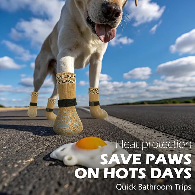 EXPAWLORER Dog Socks for Summer Hot Pavement to Prevent Licking Paws, Anti Slip Doggie Grippy Booties Shoes for Hardwood Floors, Boots & Paw Protectors for Small Medium Large Senior Dogs Khaki XL