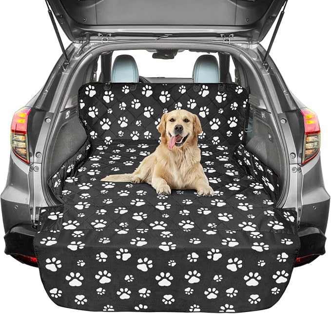 F-color SUV Cargo Liner for Dogs - Heavy Duty Cargo Cover for Mid-Size SUVs | Water Resistant, Bumper Flap, Non-Slip Mat, Car Trunk Dog Car Seat Cover Prevents Scratches Pet Hair Mud Dirt for Sedans Vans