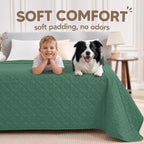 PAWFINITY Waterproof Bed Cover for Dogs, Pet Blanket for Mattress Washable | Paw Print Quilted, Hair Resistant, Anti Cat Scratch, Pee Proof Furniture Protector for Bed, Couch and Sofa, 52x82 Inch, Green