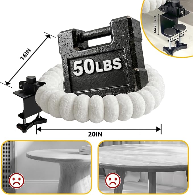 20"x16" Rotatable Foldable Cat Desk Bed - 2 Detachable Washable Mats for Desk Cat Bed, Double Screw Reinforced Support, 50LBS Bearing Capacity | Cat Desk Hammock for Home Office & Gaming Desks (White)