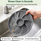 Slow Feeder Dog Bowl Silicone Suction Cup Anti Spill Dogs Cats Grey | strong suction base prevents sliding, extends mealtime, reduces anxiety, textured surface, dishwasher safe