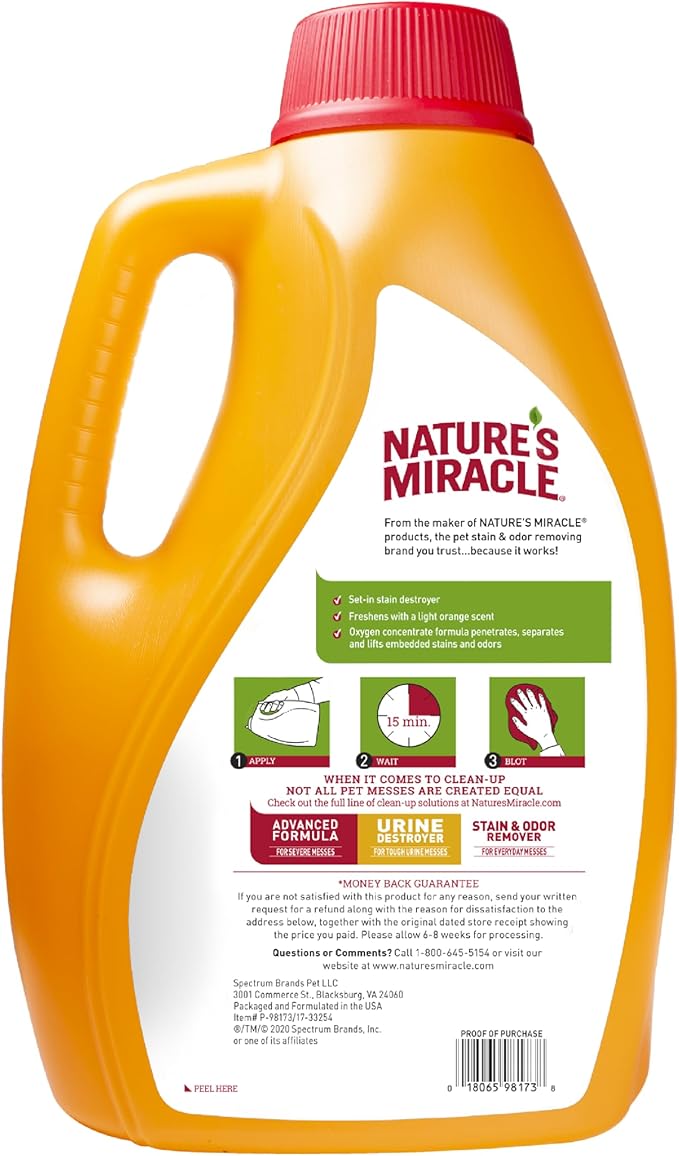 Nature's Miracle Oxy Set-In Stain Destroyer, Cat Odor Control, 1 gal | Oxy Formula Penetrates, Separates & Lifts Embeded Stains & Odors With A Fresh Orange Scent, Safe For Pets & Home