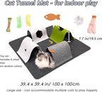 Cat Tunnel Mat for Indoor,4-Way Felt Cats Play Mat Cat Cave for Hide & Seek | Furphoria 39.4" Large Cat Tunnel with 6 Pcs Toys Set Interactive Cat Enrichment for Foldable Kitten Tunnel (Dark Gray)