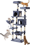 Sweetcrispy 71 inch Cat Tree Tower for Indoor Cats, Dark Blue | Large Multi Level Cat Climbing Tower with Condo, Natural Sisal Scratching Posts, Platform, Hammock, Basket