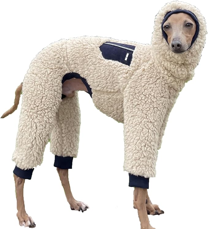 D Doggy Star Italian Greyhound Sweater Turtleneck Outfit Warm Fleece Onesie Clothes Whippet for Dog Coat (3XL,Navy Pkt)