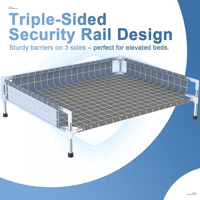 Elevated Dog Bed with Guardrail, Raised Pet Bed for Medium Dogs | Rust-resistant stainless steel frame with safety fence & soft cotton fabric. Anti-slip feet for secure indoor and outdoor use