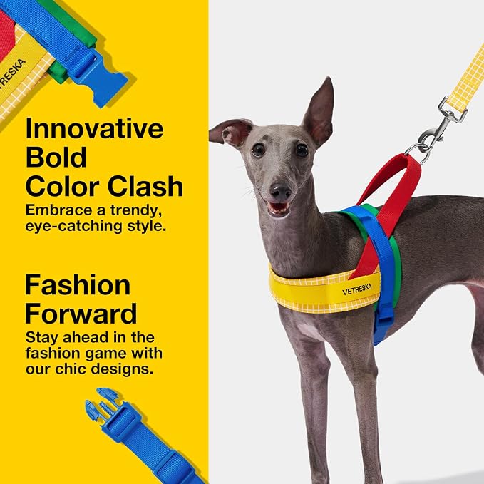 VETRESKA MoMA Dog Harness and Leash Set, Easy Walk Dog Harness, Yellow XS | for Small Medium Dogs, No Pull Puppy Harness for Walking and Training, Adjustable, Take Control & Anti-Twist Pet Lead Combo