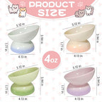 kathson 4 Pcs Ceramic Raised Cat Bowls, Elevated Tilted Cat Food Bowl, Anti Vomiting Pet Food Bowl, Colorful Porcelain Pet Feeder Dish for Cats and Small Dogs, Stress Free(Blue,Green,Purple,Pink)
