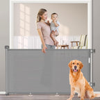 EZIGO 71 Inch Retractable Baby Gates Extra Wide Baby Dog Gate for Stairs | 34 Inch Tall Retractable Dog Gate, One-Hand Operation Mesh Safety Pet Gate for Deck, Porch, Doorways Indoor Outdoor, Gray