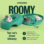 Peekaboo Cat Cave Donut for Multiple & Large Cats up to 30-45 lbs, 3-in-1 Self Warming Cat Bed, Tunnel & Scratcher for Indoor Cats, Washable & Detachable Dog Bed (Forest Green, Large)