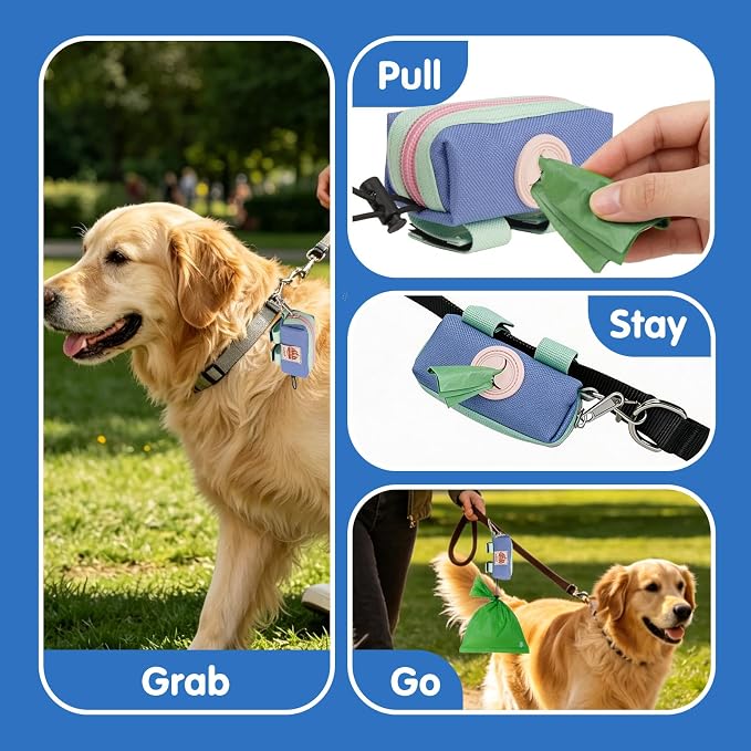 Dog Poop Bag Holder for Leash, Large-Capacity Canvas Pouch, Purple | Holds one bag roll, keys, treats, and small essentials with quick access, secure straps, and water-resistant canvas
