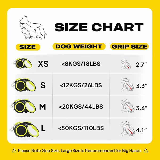 Fida Retractable Dog Leash, Reflective 16ft Heavy Duty Pet Walking Leash for Medium/Large Dog up to 44 lbs, Tangle Free. One-Hand Brake (Medium, Neon Yellow)