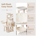 Cat Tree with Cat Condo and Two Hammocks, Cat Tree with Scratching Posts and Scratching Pads, Cat Tower for Indoor Cats, Activity Centre Climbing Tree with Playful Toy Balls, Beige