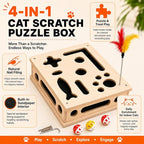Cat Nail File Scratcher, Interactive Cat Scratch Puzzle Treat Box for Indoor Cats, Solid Wood Sandpaper Liner Claw Care Toy with 3 Balls & Feather, Stress-Free Alternative to Clippers & Grinders