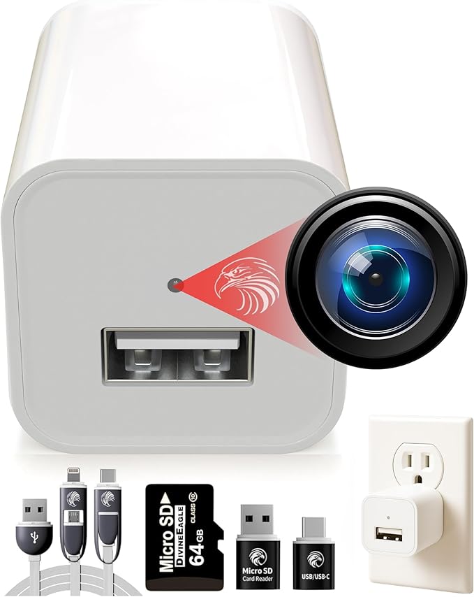 1080p Dome Cam, Motion Detection, microSD Slot, Easy Setup, App-Free, No Live View-Data Protected, Video-Only - Plug-in Premium Reliable Pet Camera for Pet Nanny Use, with 64GB Card