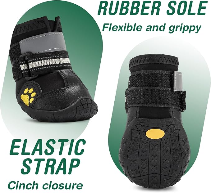 Dog Shoes for Medium Dogs, Large Dog Boots for Winter Snow, Hot Pavement, Dog Booties & Paw Protectors Black Size 5