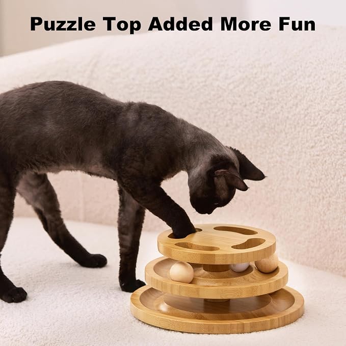 ZOMISIA Cat Ball Track Toy with Puzzle Top, Extra Large Wooden Cat Toys | Interactive Indoor Cats Spinning Balls, Cat Ball Tower for Kitten Exercise Mental Stimulation Self Play Home Enrichment
