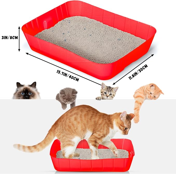 Bokon 25 Count Disposable Litter Box for Cat, Large Disposable Litter Tray for Travel Home Durable Portable Plastic Kitty Litters Boxes Leak-Resistant Easy-Grip Rim, 15.7 x 11.8 x 3 Inches(Red)