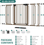 Cumbor 30.4-56.8" Extra Wide Baby Gate, Auto Close Dual Lock Dog Gate Brown | Easy Install Pressure Mounted Pet Gate for Doorways & Wide Openings, Easy Walk Thru Safety Proofing for Babies & Large Dogs
