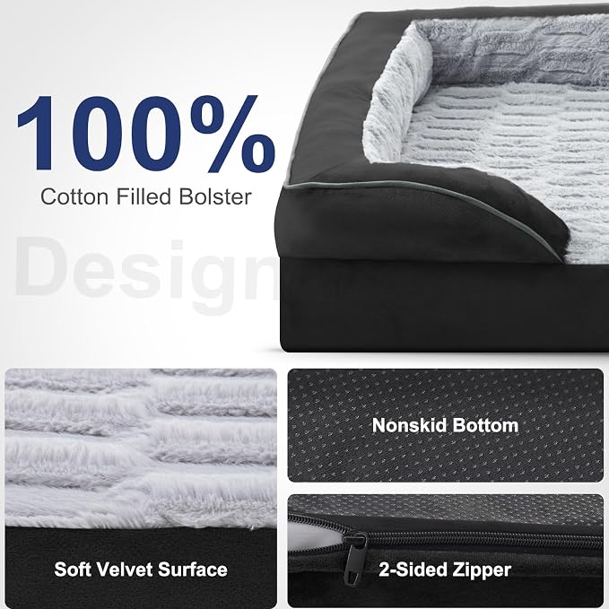 FURTIME Orthopedic Extra Large Dog Bed, Waterproof Dog Beds, 48x35x6.5 Supportive Foam Pet Couch Bed with Removable Washable Cover and Nonskid Bottom