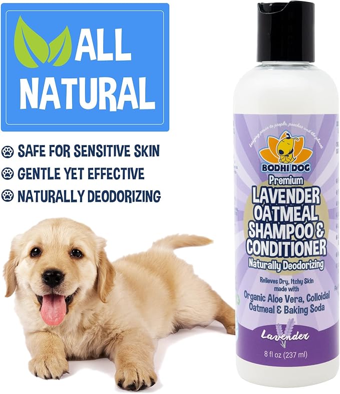 Bodhi Dog Premium Lavender Oatmeal Shampoo & Conditioner - Organic Formula for Dogs, Cats & Pets - Hypoallergenic, Soothes Dry, Itchy Skin & Supports Skin Health - Made in USA (8 Fl Oz)