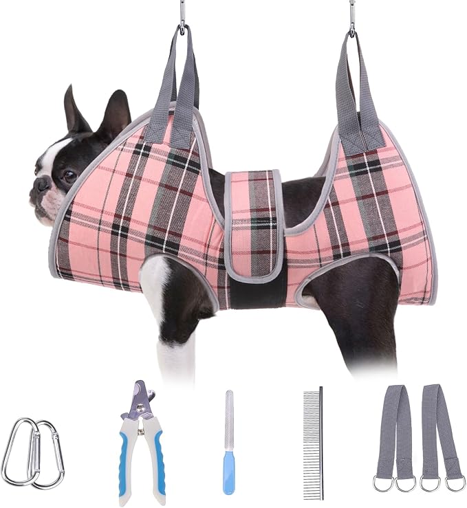 BEAUTYZOO Dog Grooming Hammock for Small Dogs/Cats, Nail Trim Restraint, S | Dog Hanging Harness for Nail Trim, Adjustable Hook & Loop,Soft Neck Support &Dual Safety Straps for Stress-Free Grooming,Pink