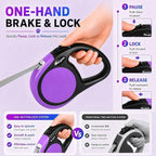 Double Retractable Dog Leash for Two Dogs Up to 115 lbs - 18.6 ft Coupler Leashes for Small Medium Dogs - One Locked System, Non Slip Grip, Tangle Free (Purple)