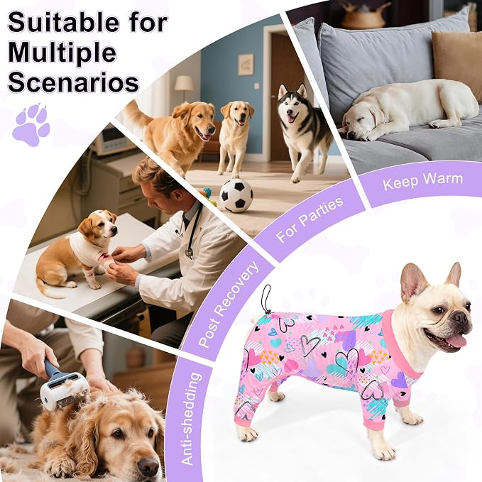 Bienbee Dog Pajamas, 4 Pack Adjustable Onesies for Small to Large Dogs L | Dog Shedding Suit with Soft Fabric, Breathable & Stretchy, and Adjustable Back Length for Sleeping Lounging and Daily Use