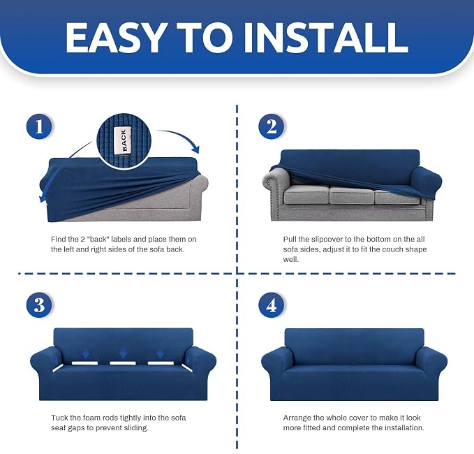 Stretch Chair Sofa Slipcover, Single Couch Cover,Classic Blue | 1-Piece Washable Sofa Cover,Pet Friendly (31"-55") Furniture Protector Soft Jacquard Elastic Bottom for Dogs & Kids