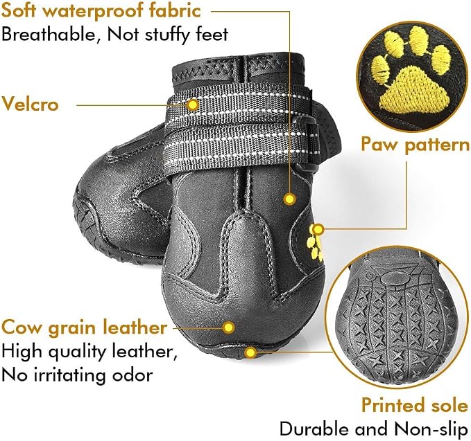 XSY&G Dog Boots,Waterproof Dog Shoes,Dog Booties with Reflective Rugged Anti-Slip Sole and Skid-Proof,Outdoor Dog Shoes for Medium to Large Dogs 4Pcs-Size5