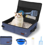 Portable Cat Travel Litter Box. Zipped Lid, Collapsible Litter Box for Cats. No Leakage, No Smell. Easy to Carry. Used for Hotels, Camping, Car (Blue,M)