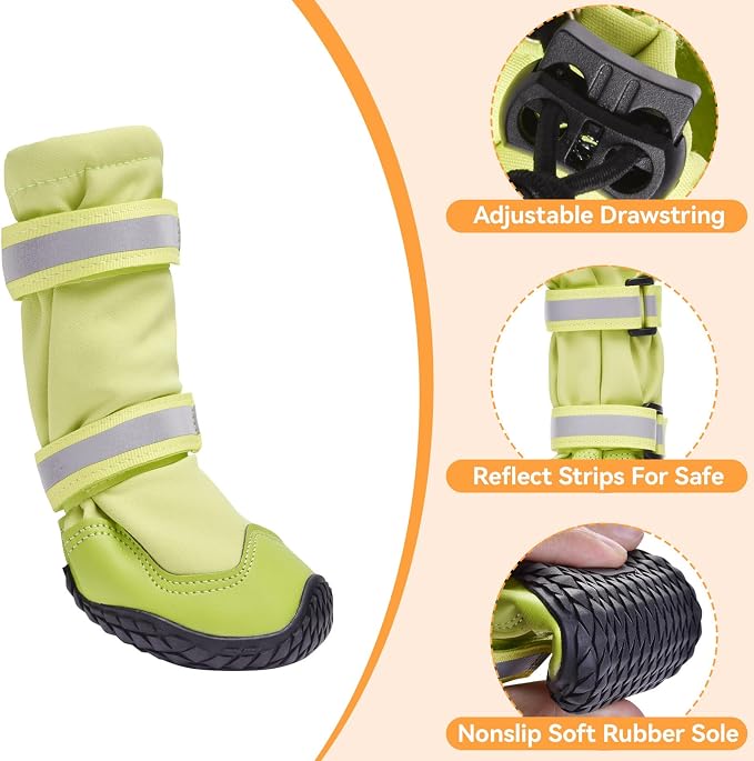 Dimicoo Dog Shoes,Waterproof Dog Boots for Winter,Anti-Slip Dog Snow Booties for Large Small Medium Dogs,Reflective Paw Protectors for Outdoor Walking Hiking